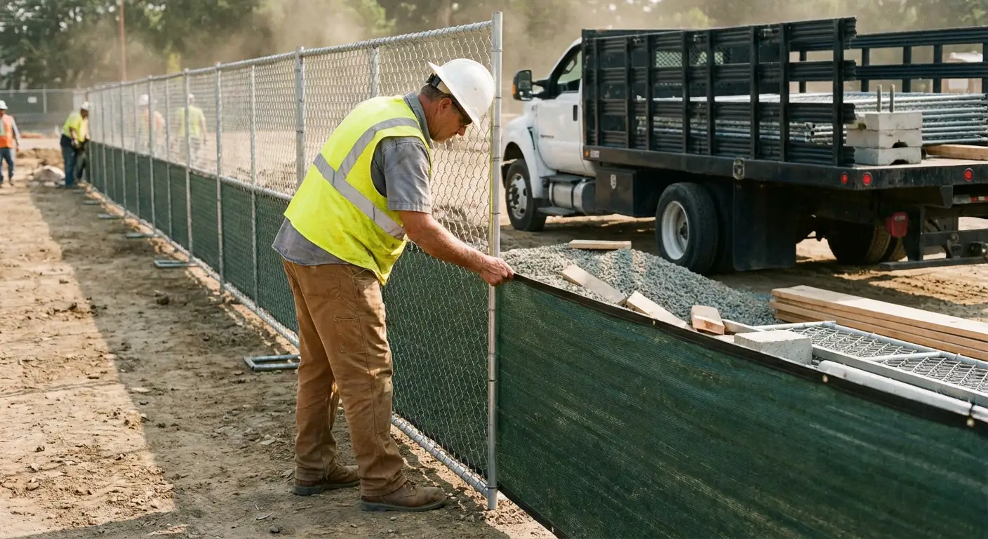 Privacy windscreen installation on construction fence in Apopka, FL