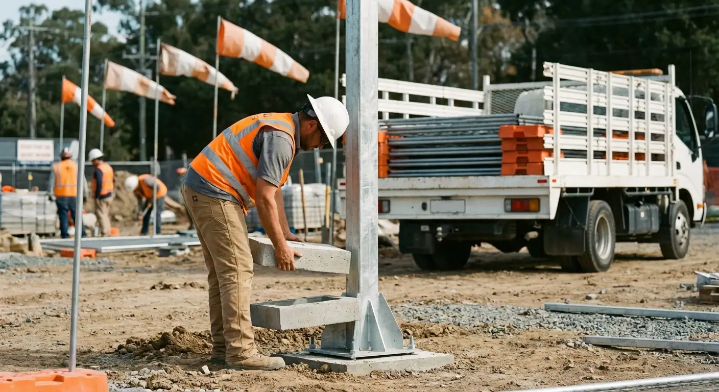 Temporary fence installation detail showing stable base configuration in Apopka, FL